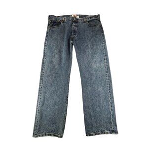 Levis 501 Original Straight Leg Button-Fly Jeans Mens 42 L30 Blue Denim Cotton